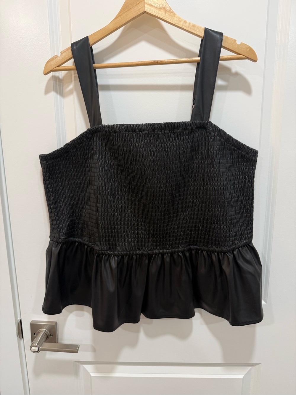 Torrid Peplum Faux Leather Smocked Top in Deep Black Size 3X
